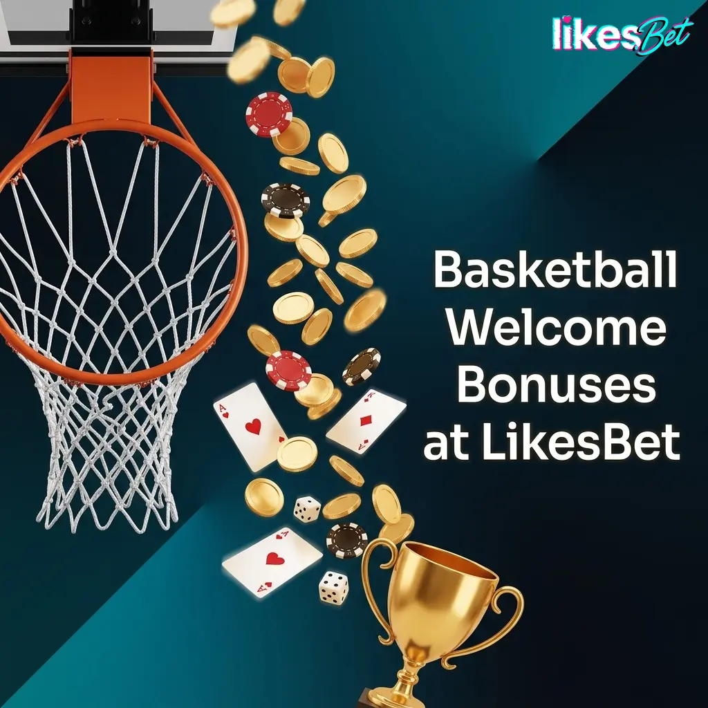 LikesBet basketball welcome bonus showing 500% up to €1,500 plus 200 free spins for sports bettors