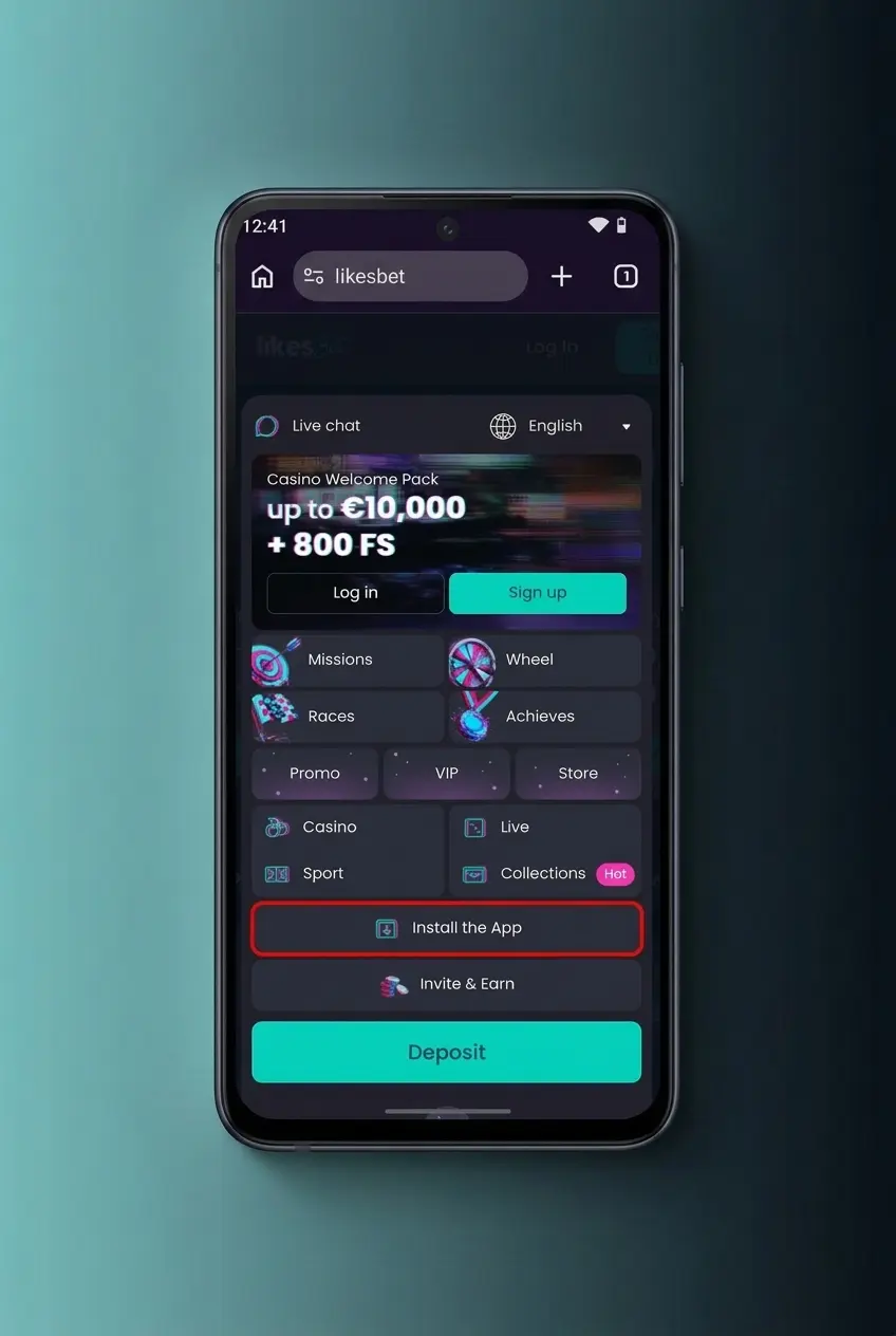 LikesBet Android APK download and installation steps with app screenshot on a phone display
