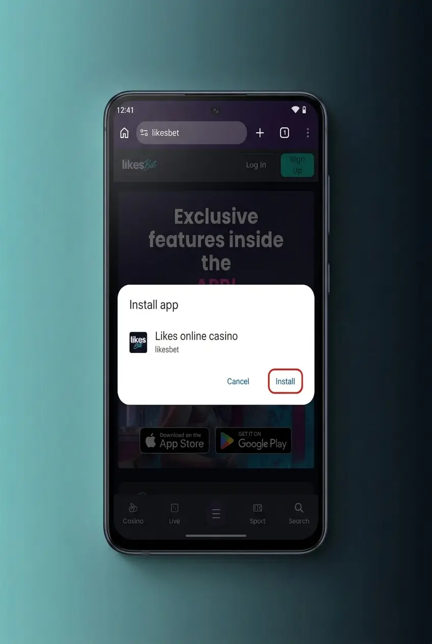 LikesBet Android APK download and installation steps with app screenshot on phone display