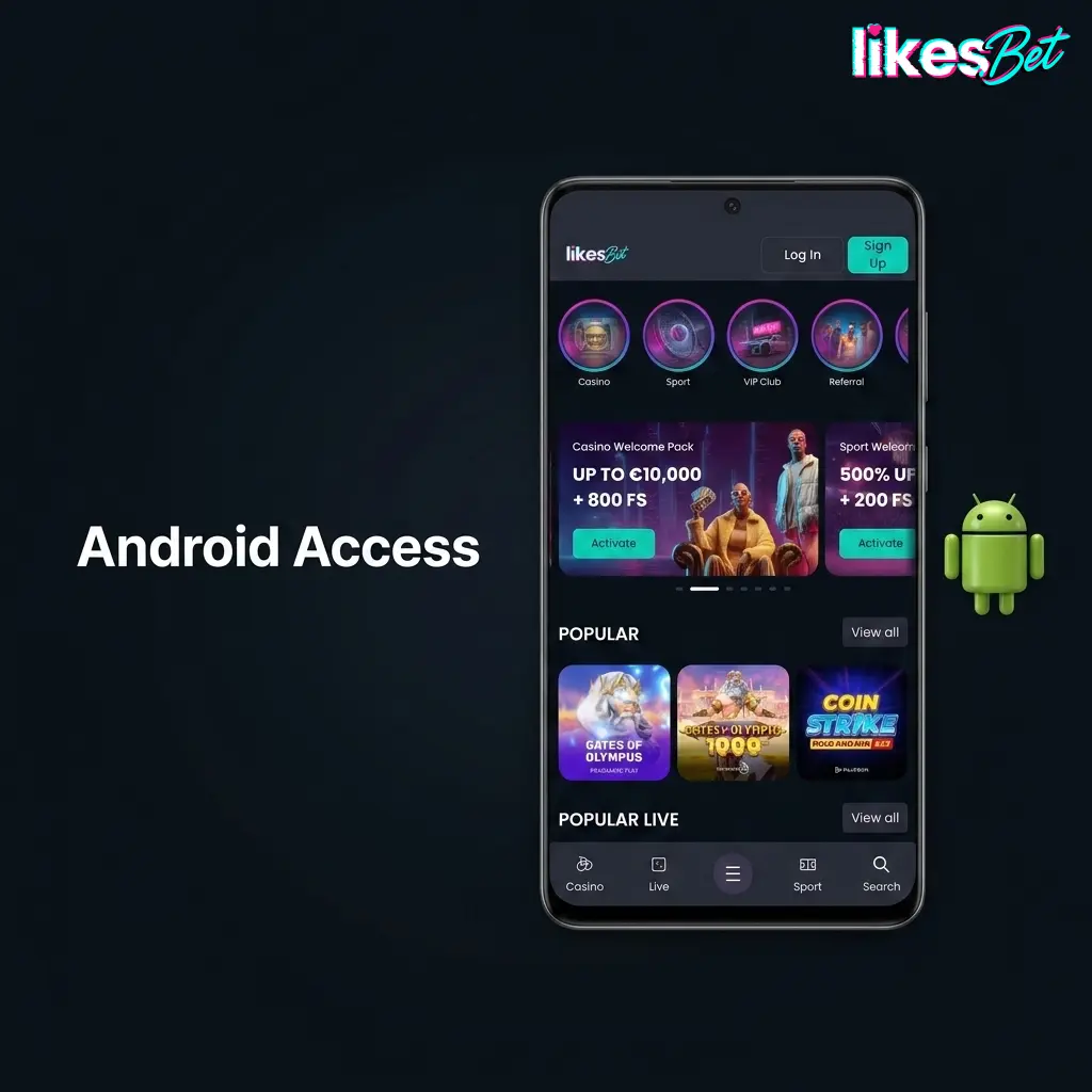 Android app access instructions for downloading an APK, installing it, and logging in from the account page