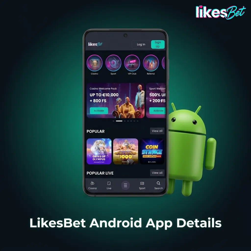 LikesBet Android app details with APK download info, requirements, and compatible phones for mobile betting