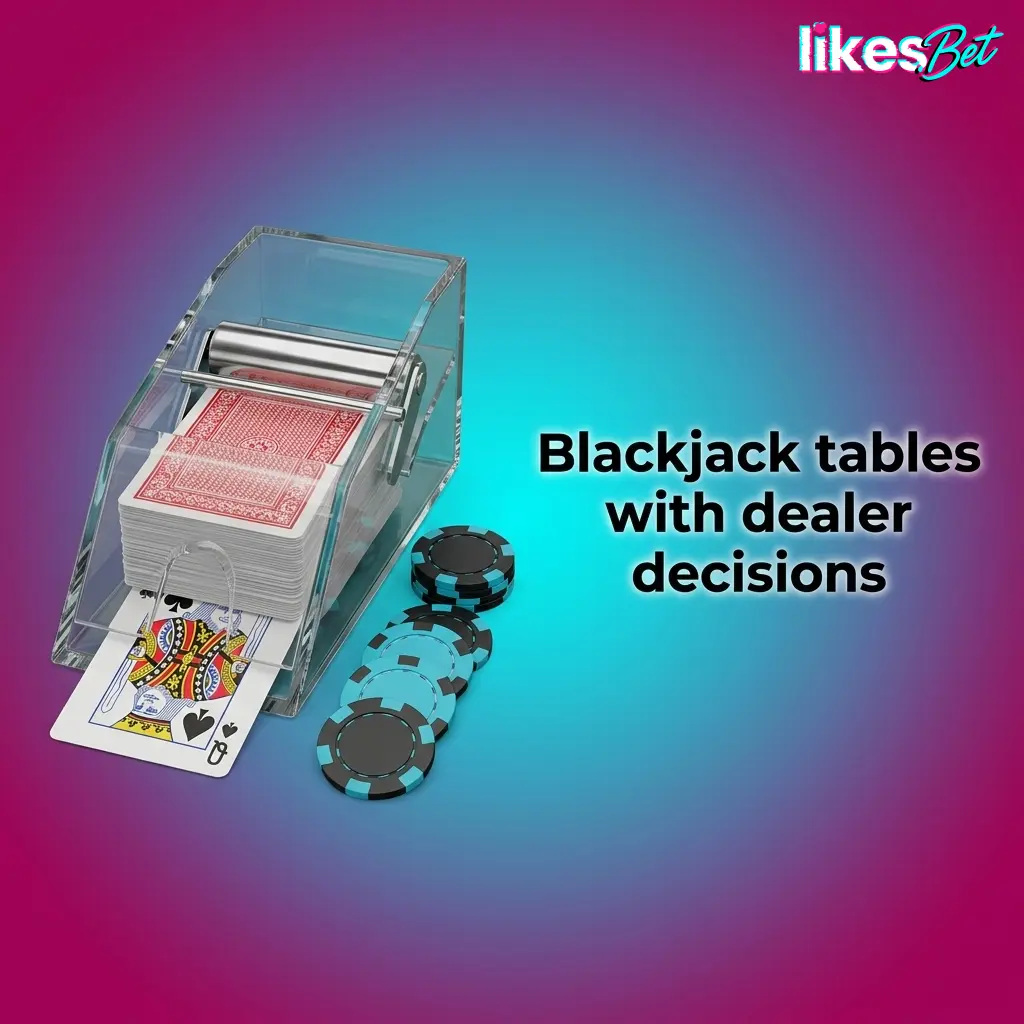 Blackjack tables showing hit, stand, double and split choices to beat the dealer without going over 21