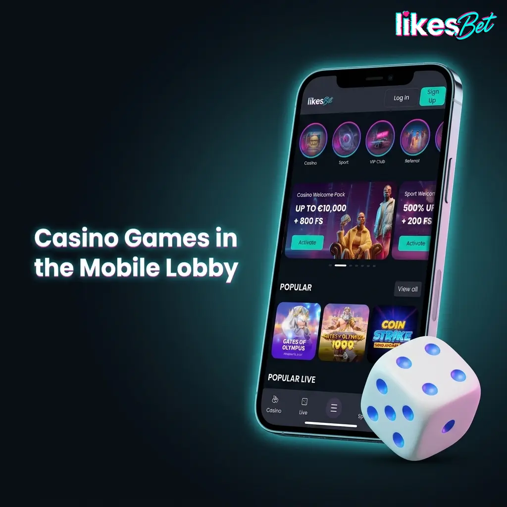 Mobile casino lobby in a PWA showing filters for slots, table games, jackpots and live casino titles