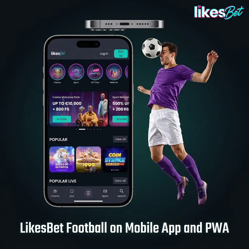 LikesBet football betting on mobile app or PWA with league, match, odds and stake selection
