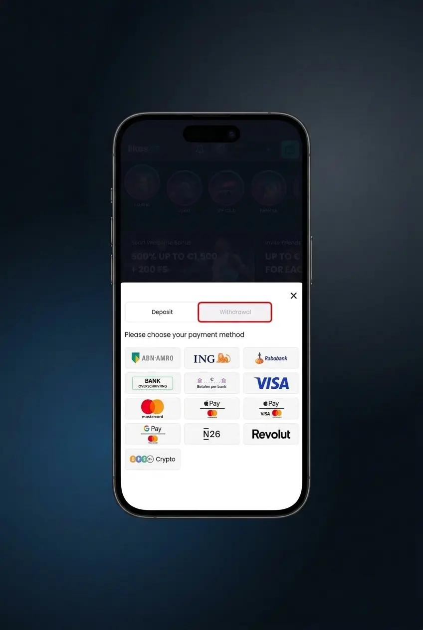 How to withdraw money in the Netherlands via Cashier with bank, card, Revolut, N26 or crypto options