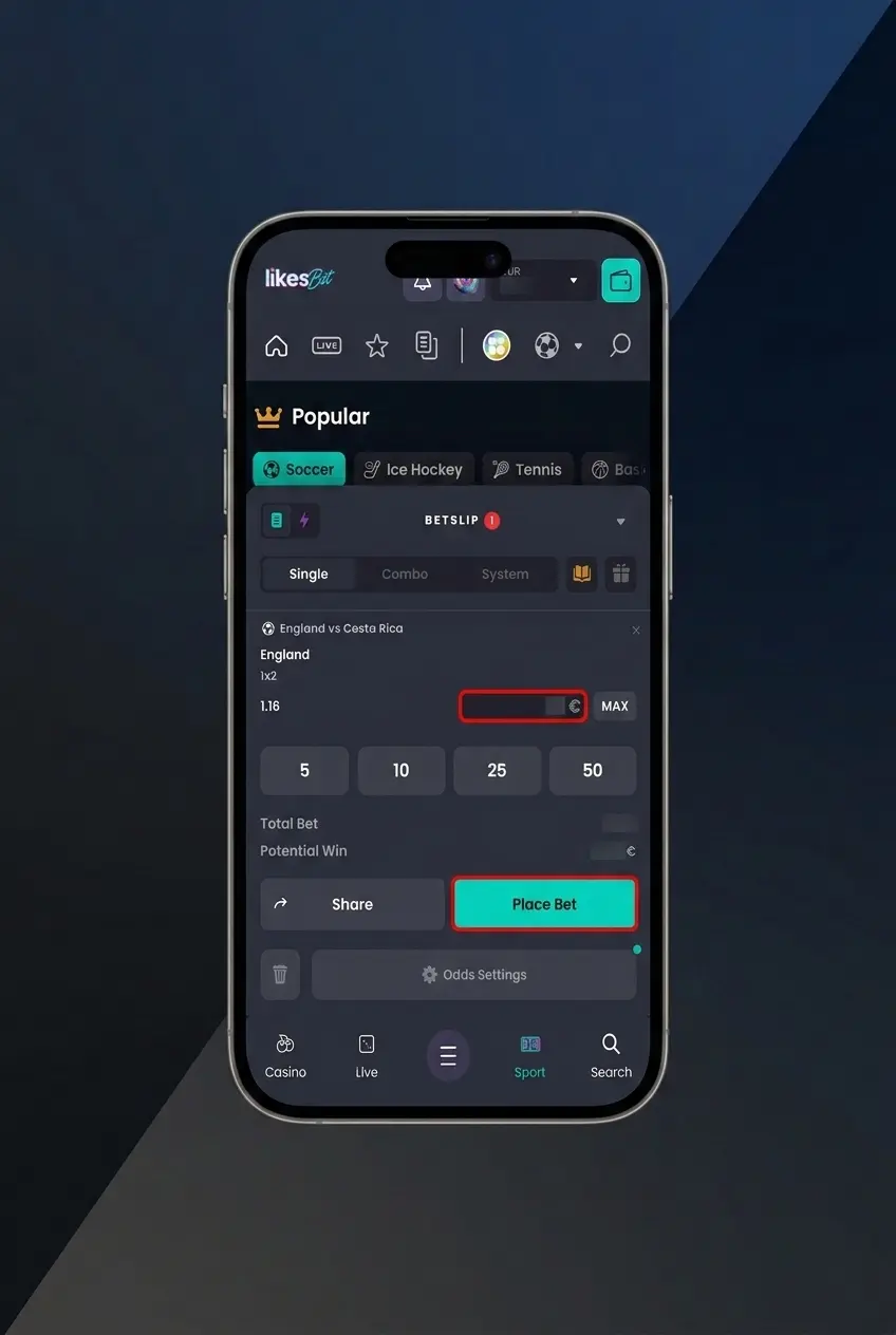 Five-step guide to placing a tennis bet on LikesBet, from verification to confirming odds and returns