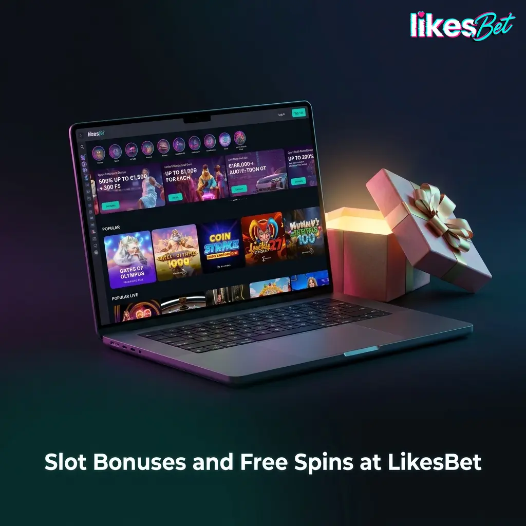 LikesBet slot bonuses and free spins showing casino welcome, sports bonus, reloads, cashback and loyalty rewards