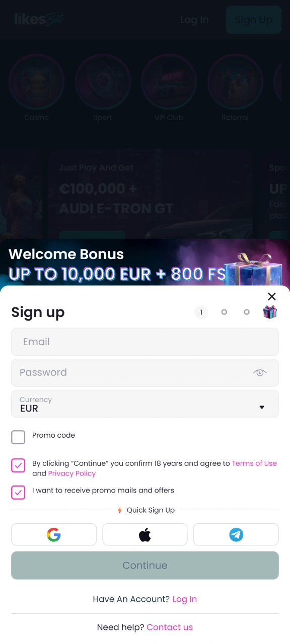 Sign up for an account on the LikesBet website to start betting on basketball.
