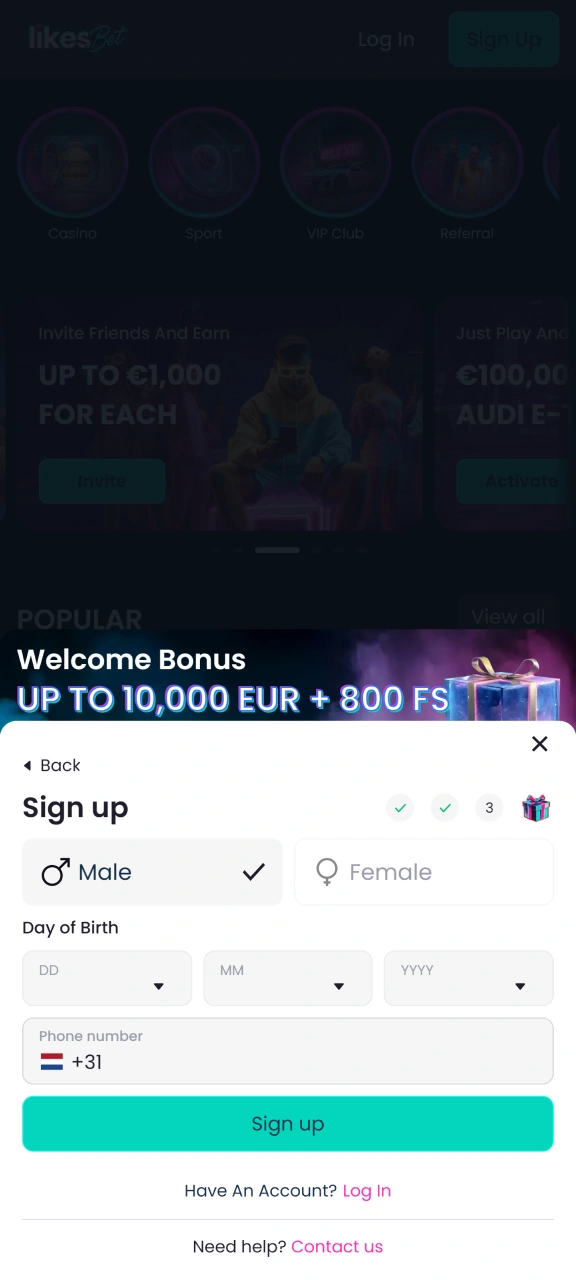 Sign up on the official LikesBet website before you start betting on eSports.