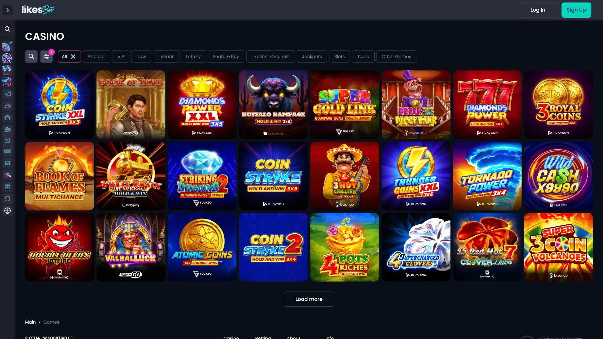 Choose games from the casino game catalog on the LikesBet website.