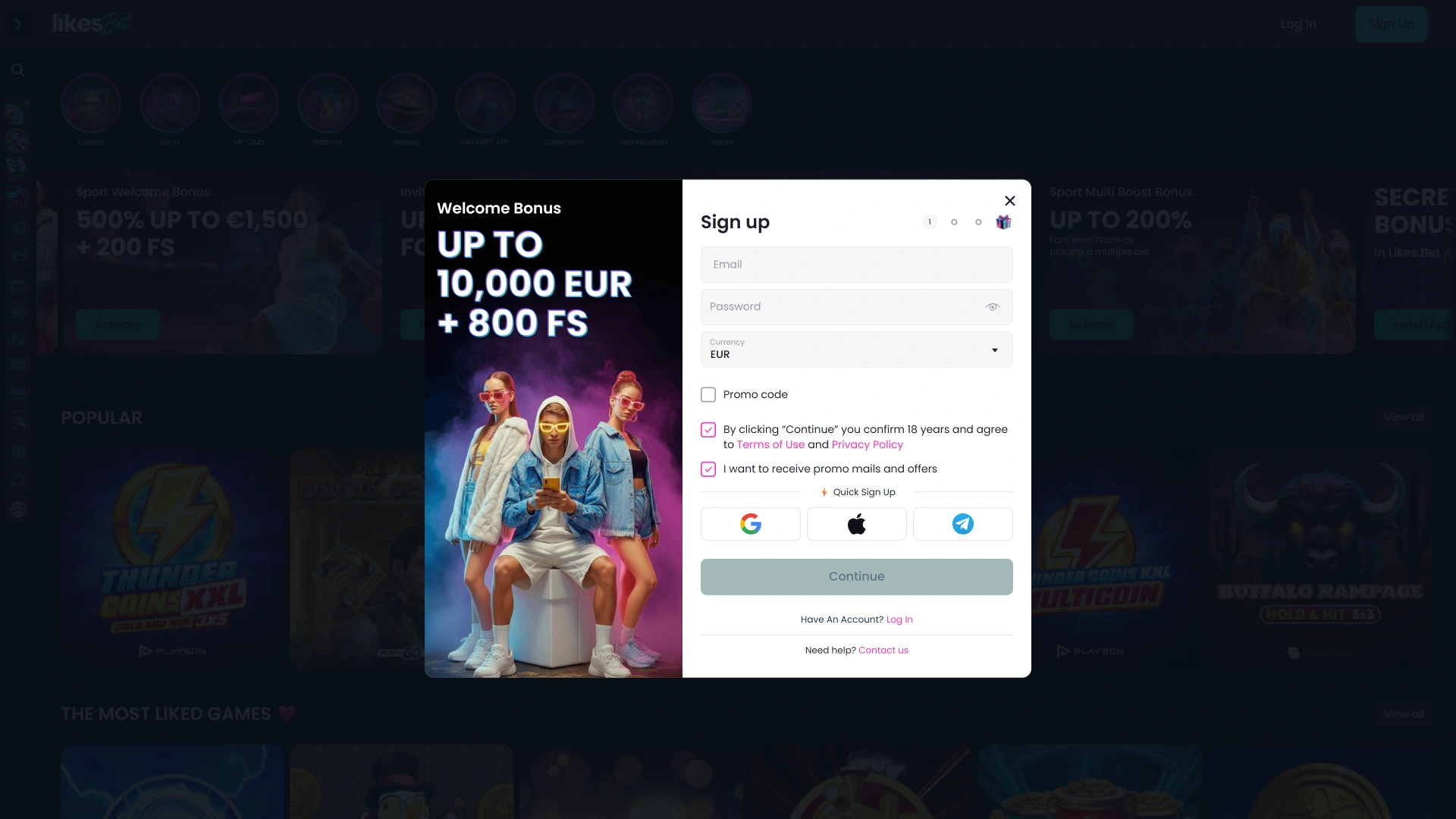 Sign up quickly on the LikesBet website and get access to a huge variety of entertainment options.