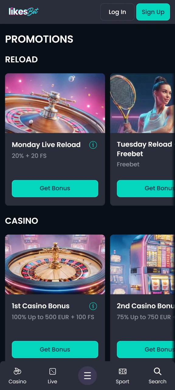 Log in to the LikesBet app and check out the available bonuses.