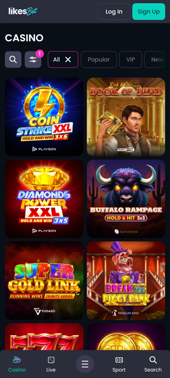 Find the slots you like in the LikesBet app.