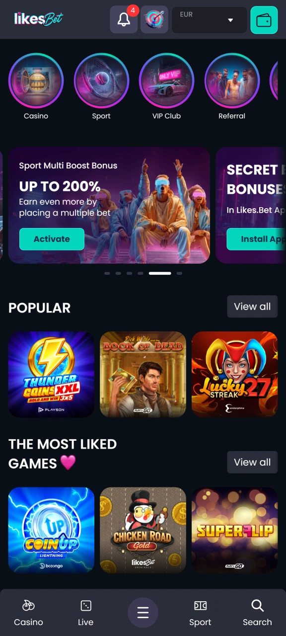 Access your LikesBet account after signing up.